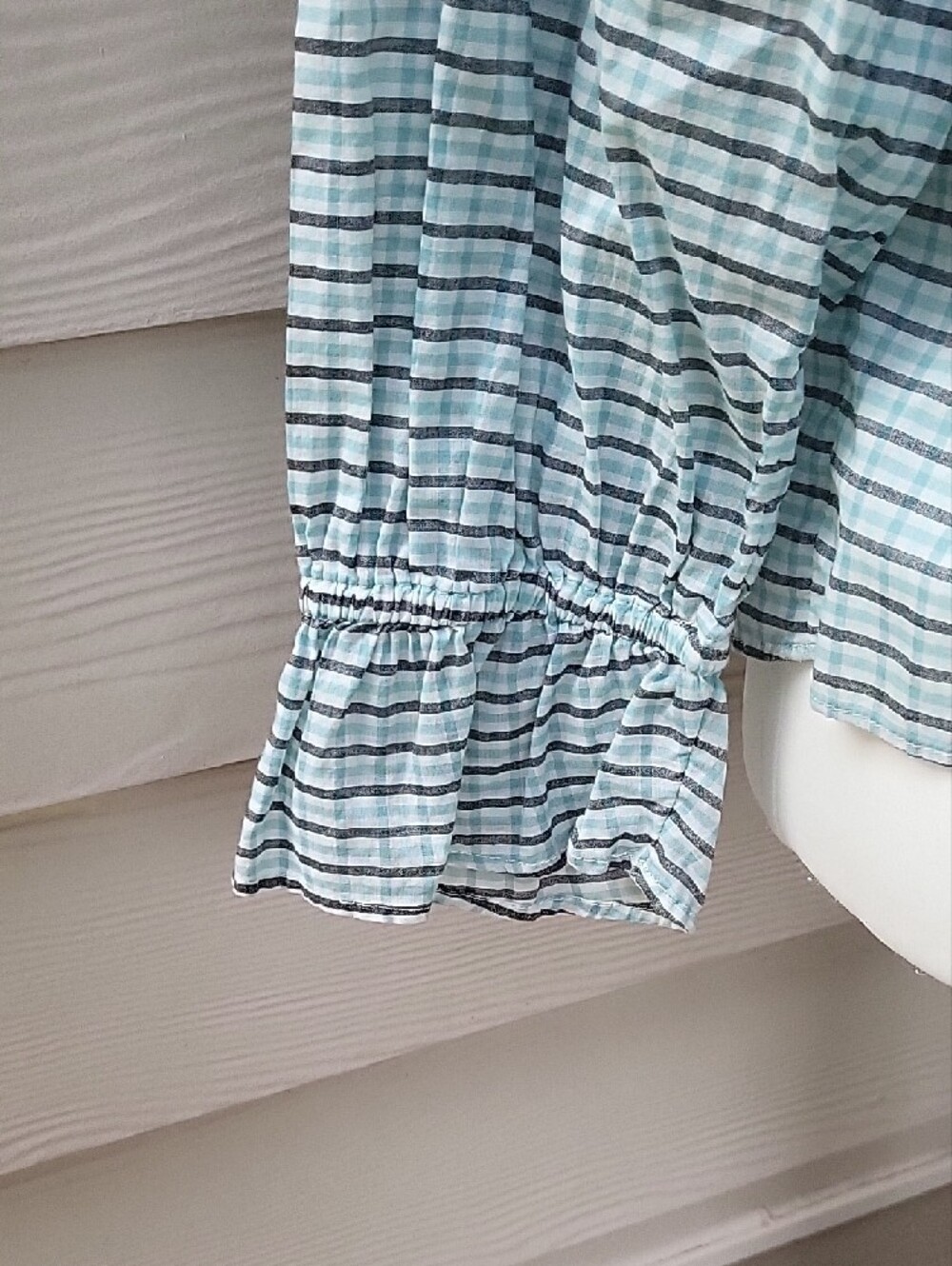 J.Crew Blue Plaid Smocked Neck Ruffle Blouse Size Small Cotton Long Sleeve Top - Picture 4 of 14